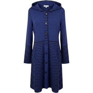 Iridium Women XS Blue Black Striped Pima Cotton Hooded Longline Cardigan Sweater